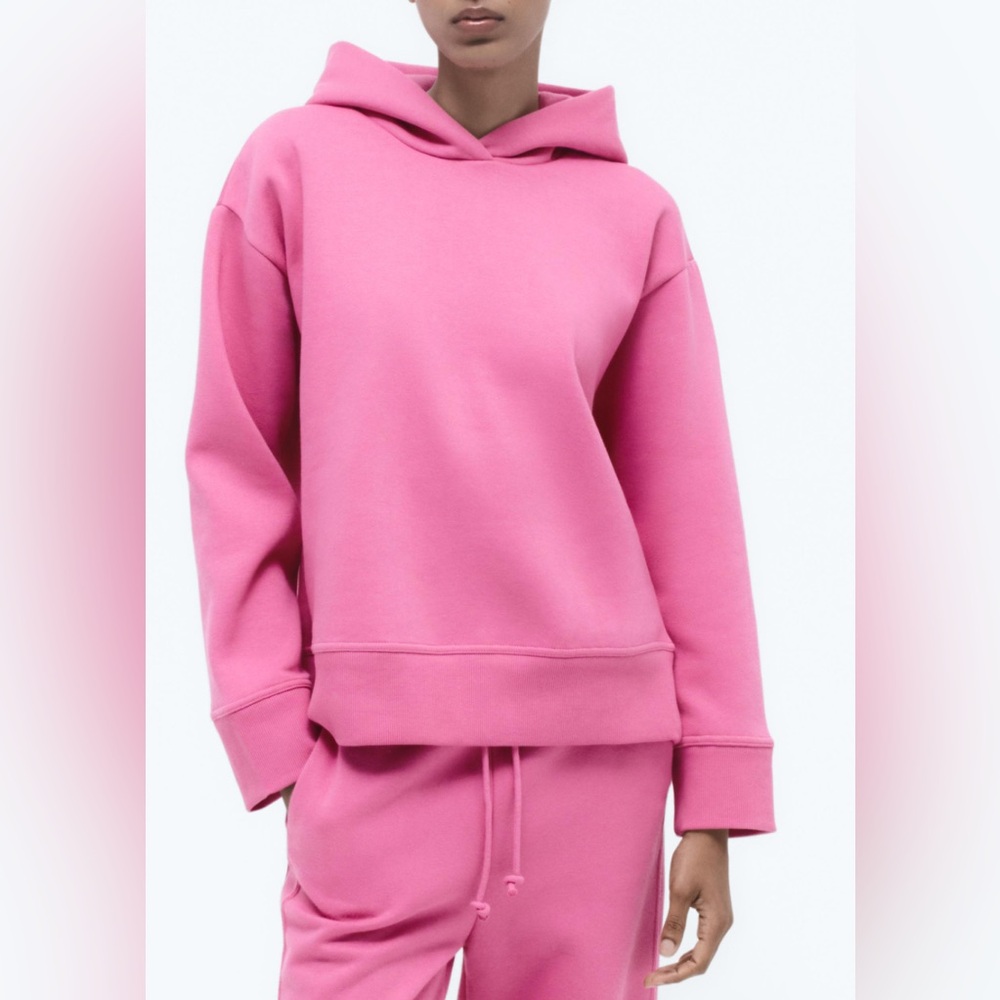 Zara Women's Bright Pink Hoodie Sweater